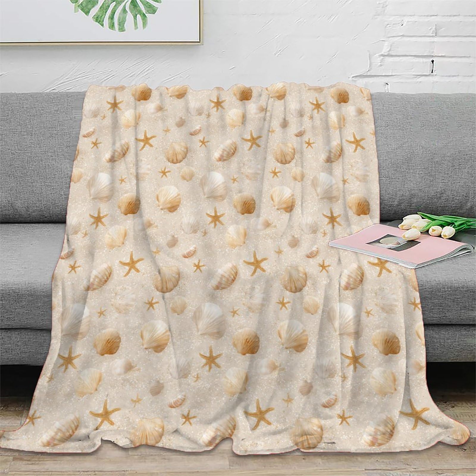 Phqazwsxe Xu51q7kwf8j3 3D Printed Seashell Pattern Cosy Throw Microfiber Ultra Soft Warm Bedding Beach Themed Design Nap Blanket For Friends Colleagues Loved Ones 50X60inch(127X152cm)