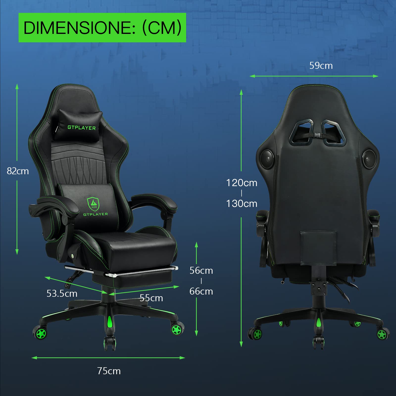 GTPLAYER Sedia Gaming Ergonomica con Poggiapiedi e Altoparlante Bluetooth Poltrona Ufficio Scrivania Sedie Girevole Musicale con Braccioli di Collegamento