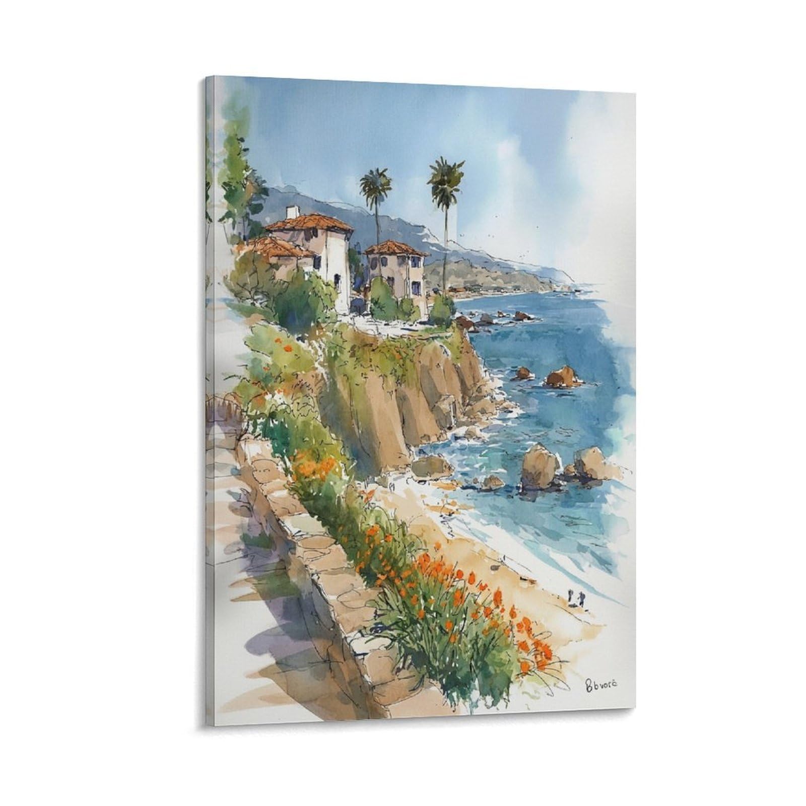 XWYMXZ La Jolla Coast Watercolor Painting San Diego Poster 24x36inch(60x90cm) Vintage Watercolor Canvas Art