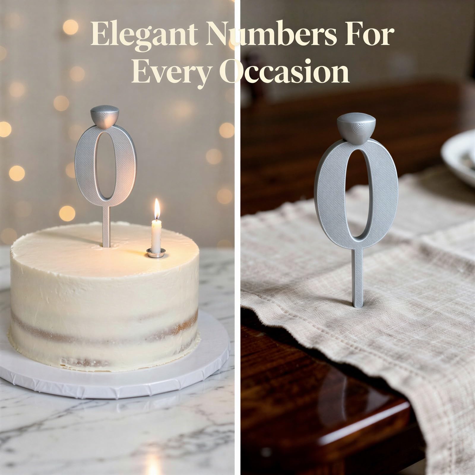 Lot de 20 porte-bougies numériques d'anniversaire, 2 jeux de chiffres de 0 à 9 réutilisables, topper argenté à texture mate, support pour bougies, fête d'anniversaire, célébrations marquantes, gris