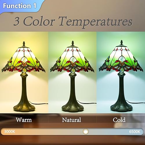 Miniatura 3 de Lámpara de mesa estilo Tiffany de 12 pulgadas, lámpara barroca de vidrieras con control remoto, regulable continua y 3 temperaturas de color,