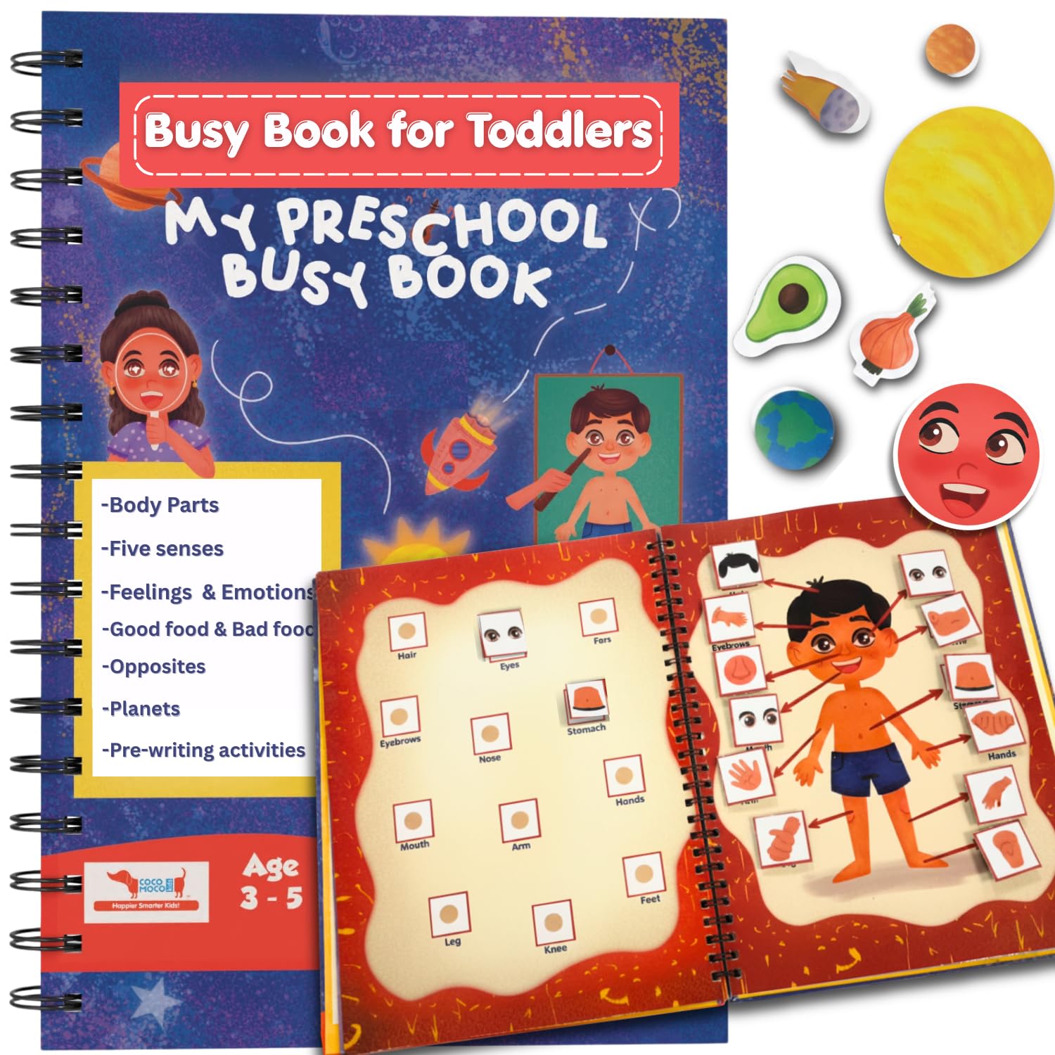 CocoMoco Kids Busy Book for Toddlers 2-4 Years | Educational Toys for 2+ Year Old Boys Girls | Montessori Busy Binder Quiet Book | Activity Books with 7 Learning Games | Return Gift for Birthday