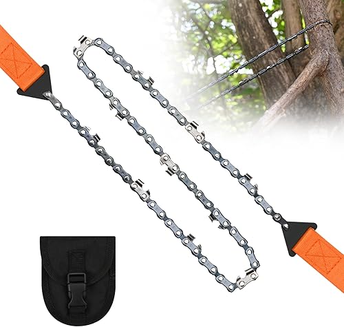 Miniatura 1 de Motosierra de bolsillo, sierra de cuerda de bolsillo de 24 pulgadas, sierra de mano de cadena plegable con bolsa de transporte, para supervivencia