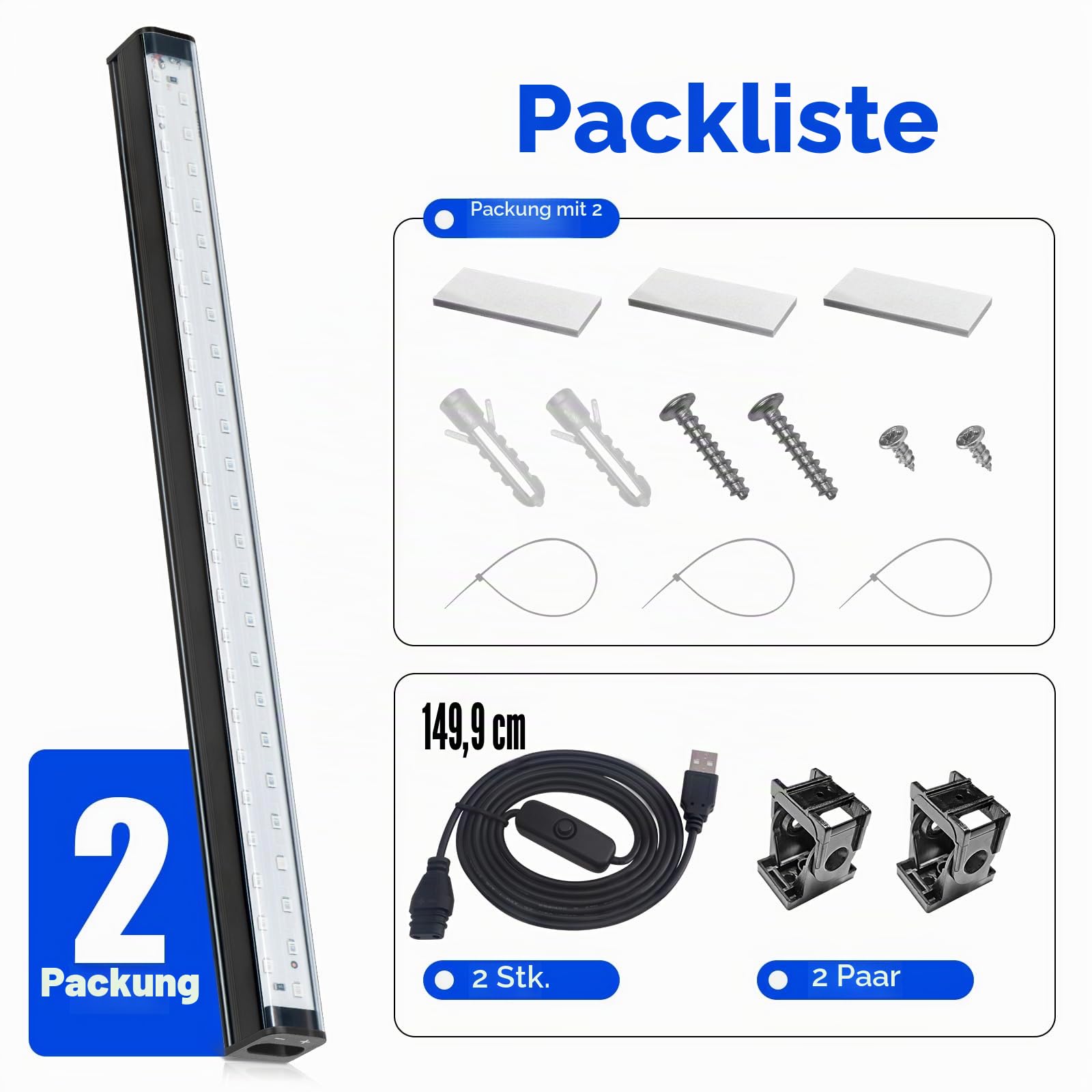 Barrina Schwarzlicht LED Strip, 10W 28cm USB Schwarzer Lichtbalken, Verstellbare Schwarzlichtlampe für Party, Körperfarben Halloween Dekorationen, Tragbare UV LED Schwarzlicht für Schlafzimmer, 2er