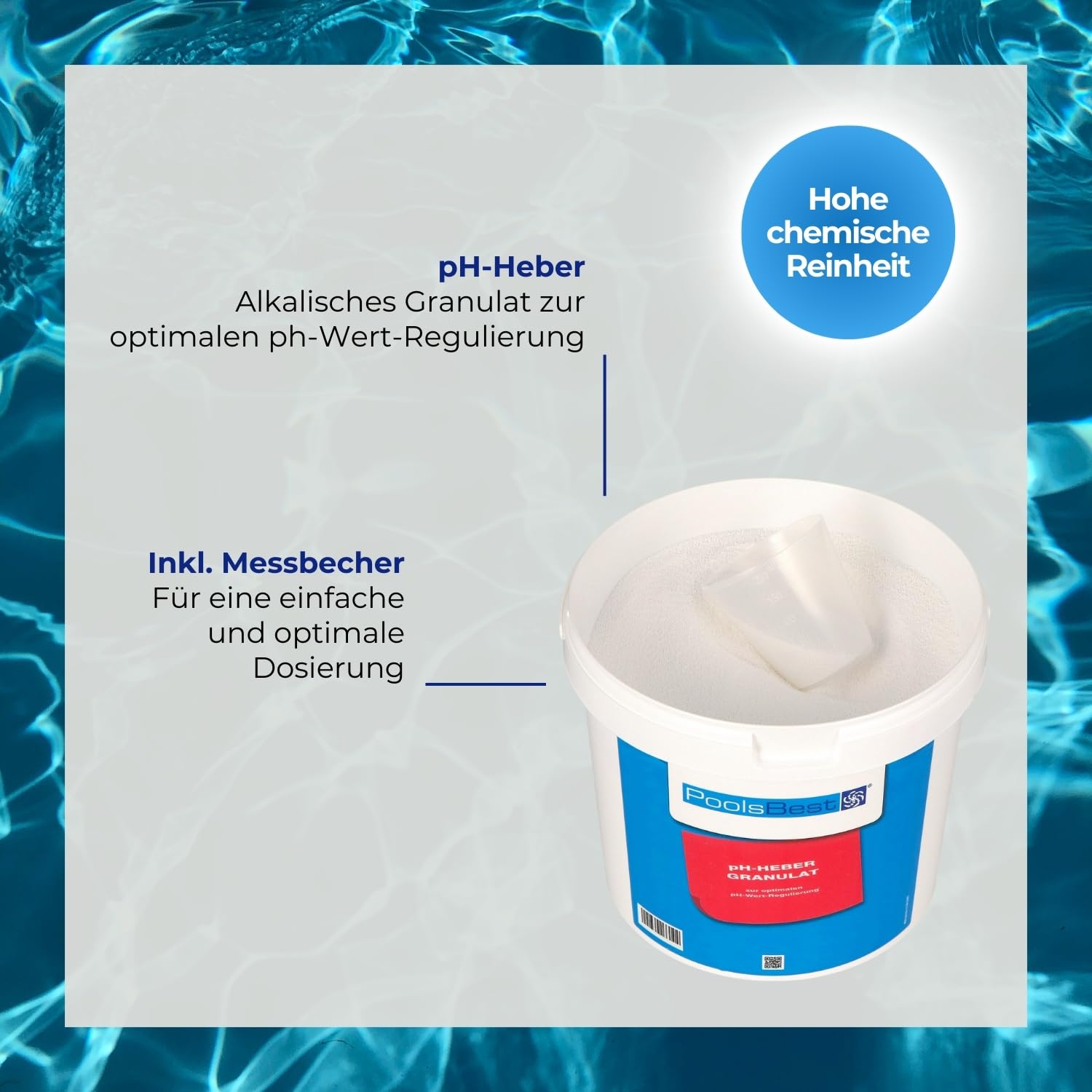 PoolsBest pH Heber Granulat 5kg I hochwertiger pH-Wert Heber Pool I Poolpflege pH Plus zur optimalen pH-Wert Regulierung I pH Heber Pool-Granulat inkl. Messbecher