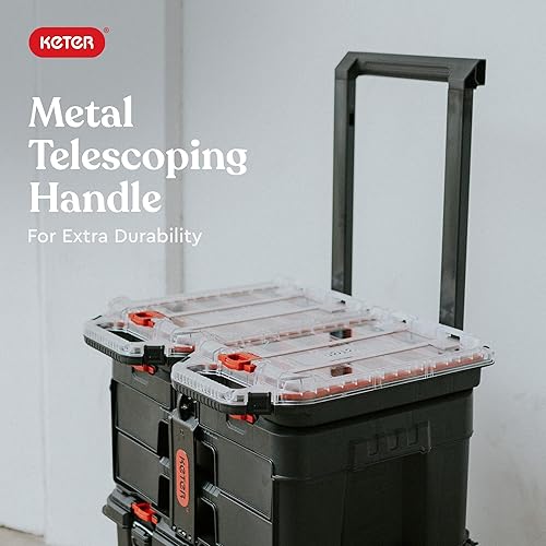 Miniatura 4 de Keter Stack-n-Roll 2.0 Organizador modular de herramientas para almacenamiento de garaje y bricolaje, sistema de caja de herramientas de resina de 4