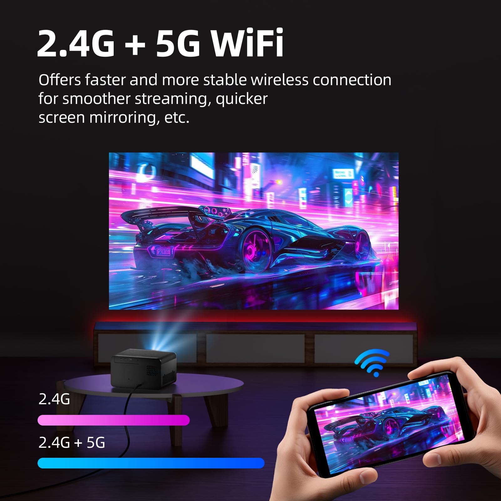 Bettdow Proiettore intelligente 4K, Full HD 1080P, autofocus/correzione trapezoidale, 900 ANSI lumen videoproiettore con WiFi6 & BT 5.0, 300 pollici, proiettore per home theater, nero
