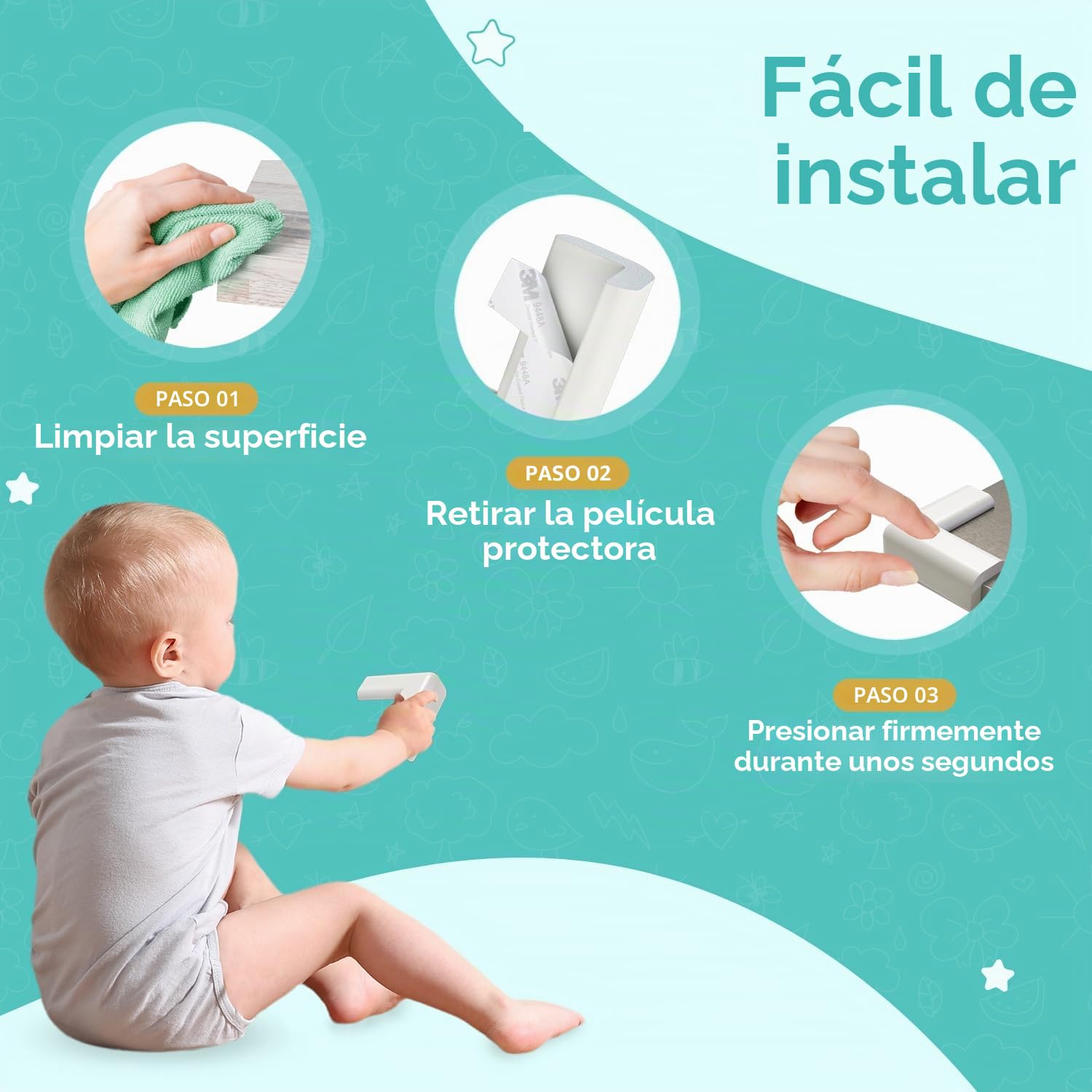 Protector de esquinas para bebé (12 unidades), autoadhesivos, protectores de esquinas de mesa de espuma, protectores de esquinas suaves para bordes de mesa, muebles y esquinas – blanco