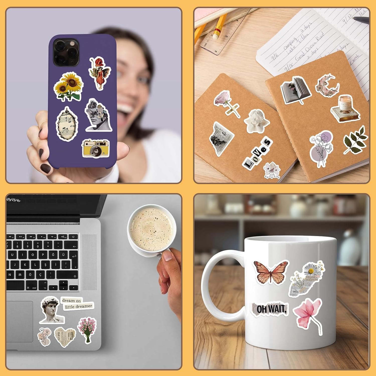 200 szt. naklejek w stylu vintage, niepowtarzające się estetyczne naklejki do scrapbookingu, wodoodporne naklejki do planowania winorośli, pamiętnika, naklejki do majsterkowania, laptopa