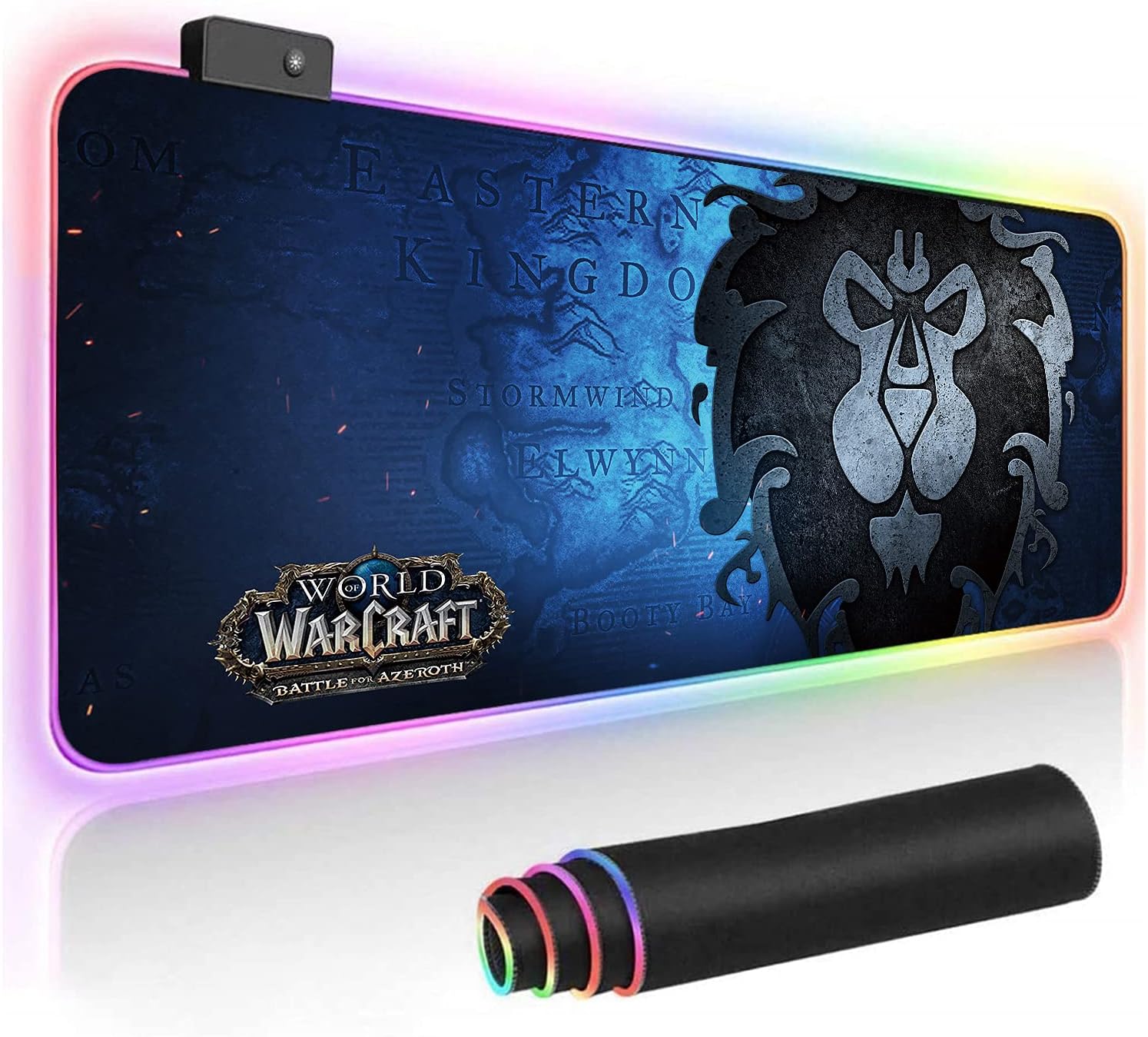 SUIBIAN Alliance World of Warcraft RGB Soft Gaming Mouse Pad Large Oversized Glowing Led Extended Mousepad Non-Slip Rubber Base Computer Keyboard Pad Mat 31.5X 11.8in