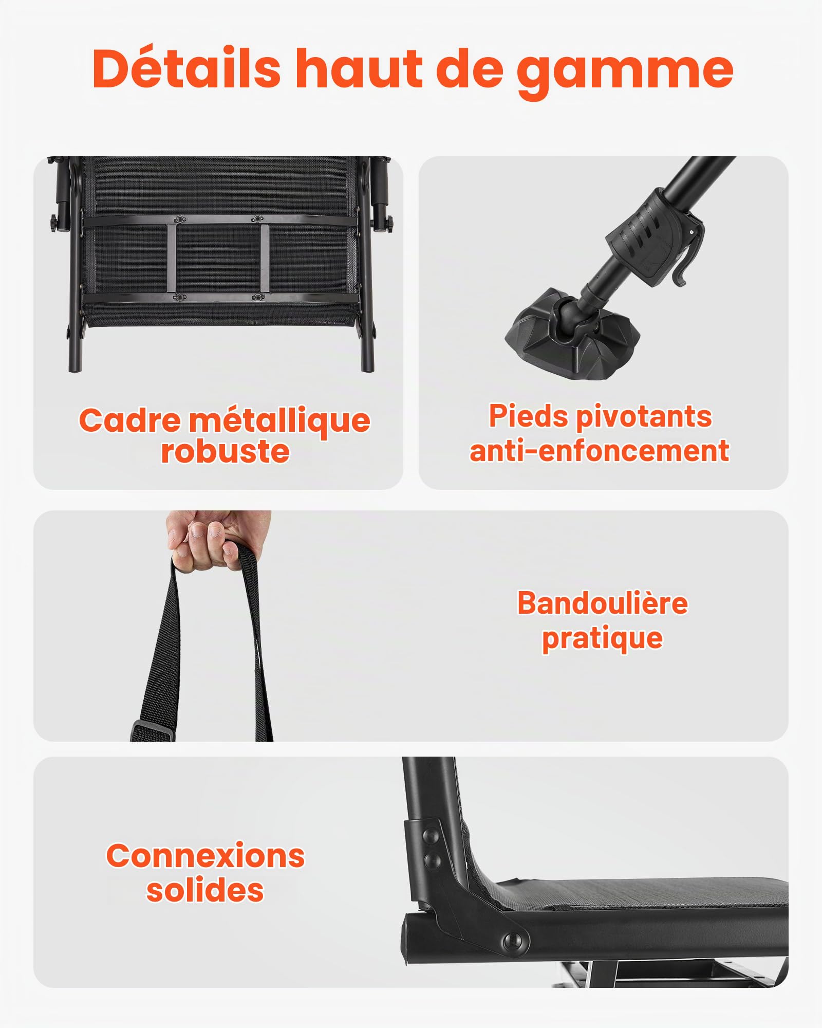 VEVOR Chaise de Chasse Silencieuse Pivotante à 360°, Siège de Chasse Pliable et Portable, Cadre en Acier Robuste, avec Accoudoirs, Pieds Anti-enfoncement, Hauteur Réglable, pour Pêche Camping