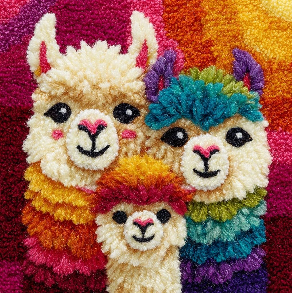 AxiangziK Latch Hook Cushion Kit 43x43cm,A Family of Alpacas