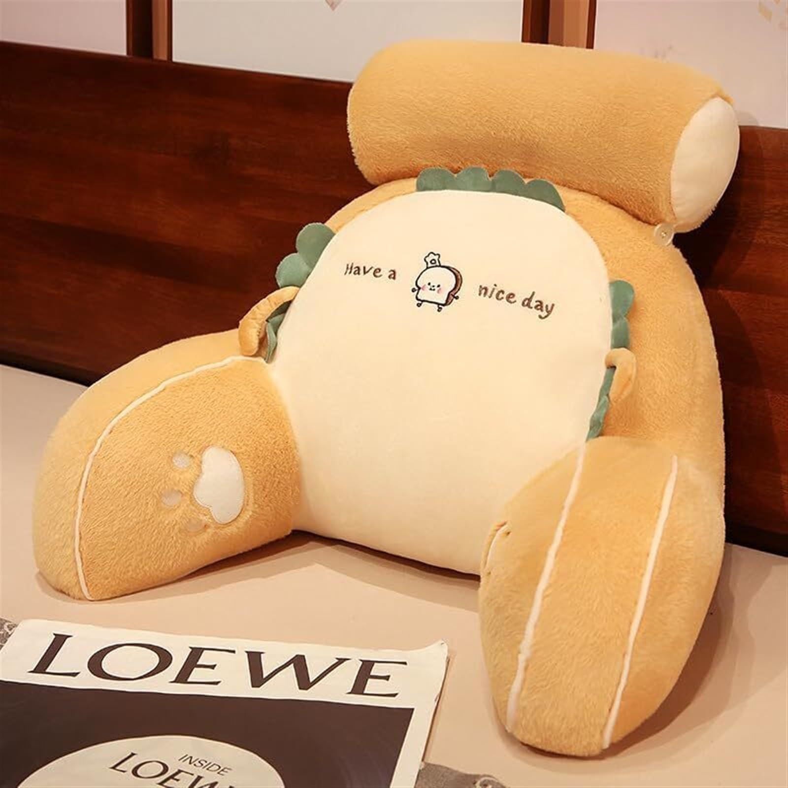 Uoxhfdh Yellow Bed Rest Lumbar Support Cushion Breathable Seat Relax Pillow With Arm(,75 * 50Cm)