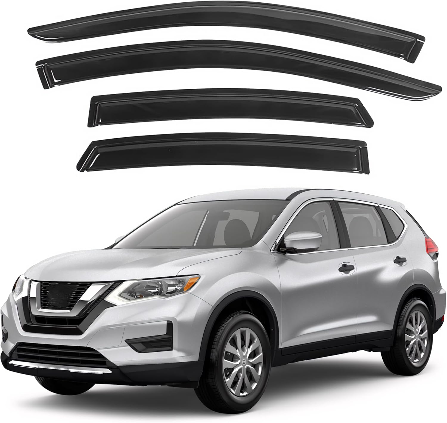KPY Window Visor Compatible with Nissan Rogue 2014-2020 (Excludes Sport Model), 4PC Rain Guard Side Window Vent Deflectors Tape-On Mugen Style, 2014 2015 2016 2017 2018 2019 2020 14-20 Rogue