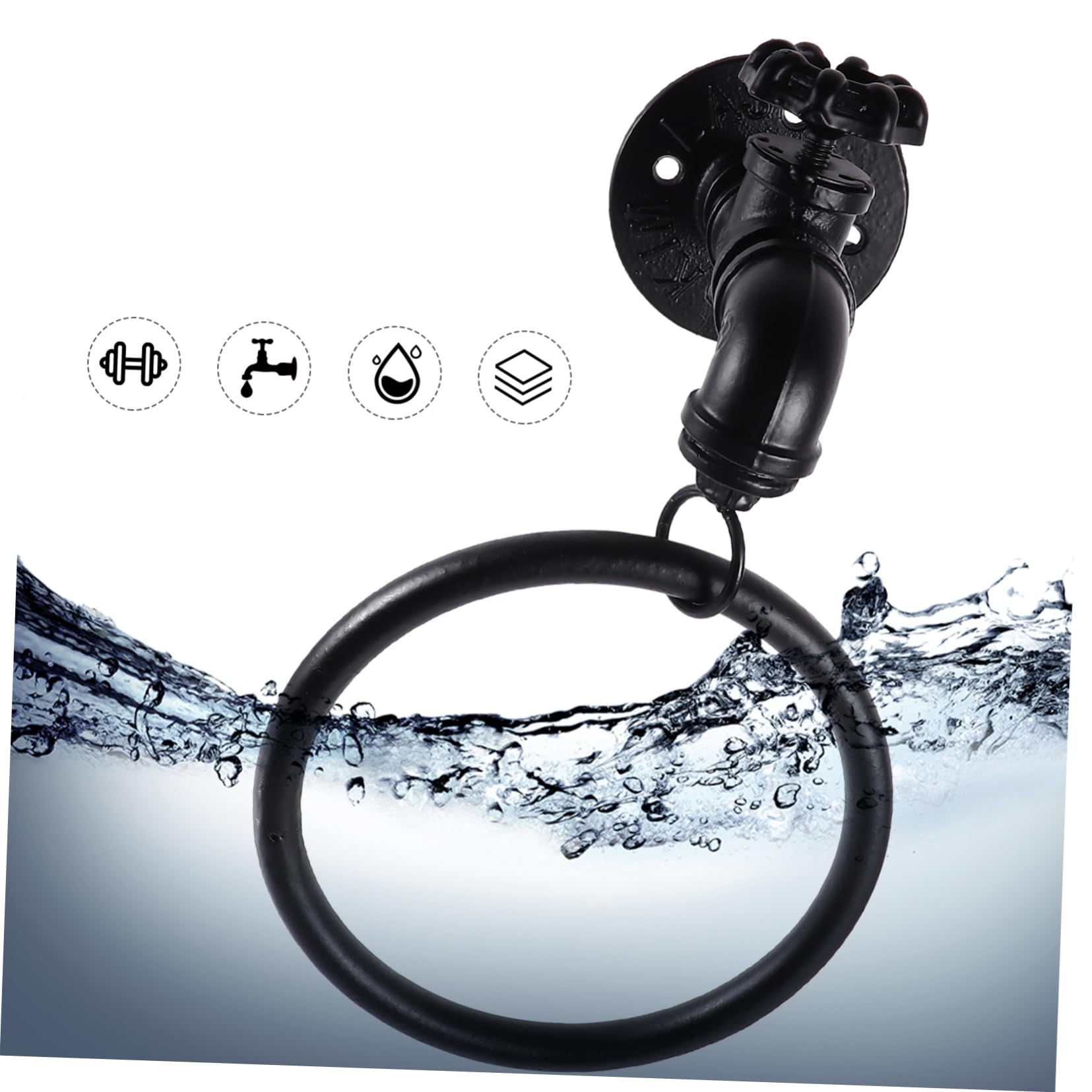 Homoyoyo Anillo de Toalla para Grifo de Metal, Estilo Rústico Industrial, Negro, Resistente al Óxido, Fácil de Instalar para Cocina