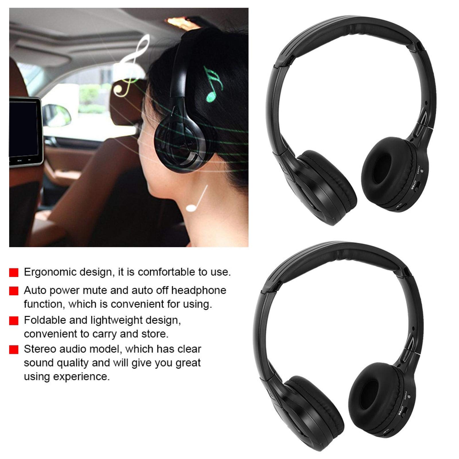 Paquete de 2 Auriculares inalámbricos para Coche Auriculares inalámbricos Infrarrojos de 2 Canales Auriculares Plegables, Reproductor de DVD, en el Coche, Ajuste Personalizado, Entretenimiento