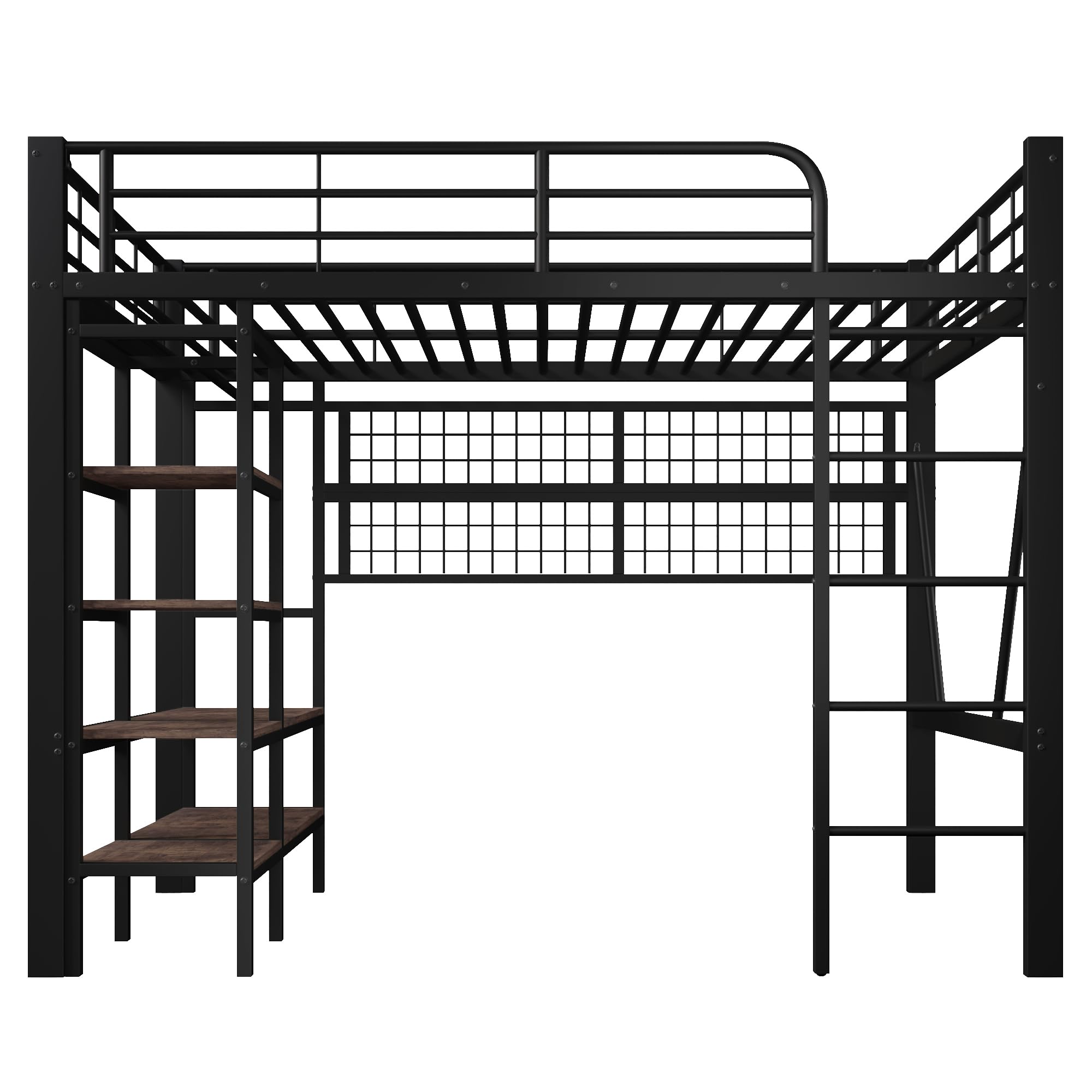 Lubvtti Letto a soppalco in ferro 140 x 200 cm con striscia luminosa a LED,vano portaoggetti,rete per appendere gli oggetti,asta appendiabiti,letto a castello per bambini,struttura letto singolo,Nero