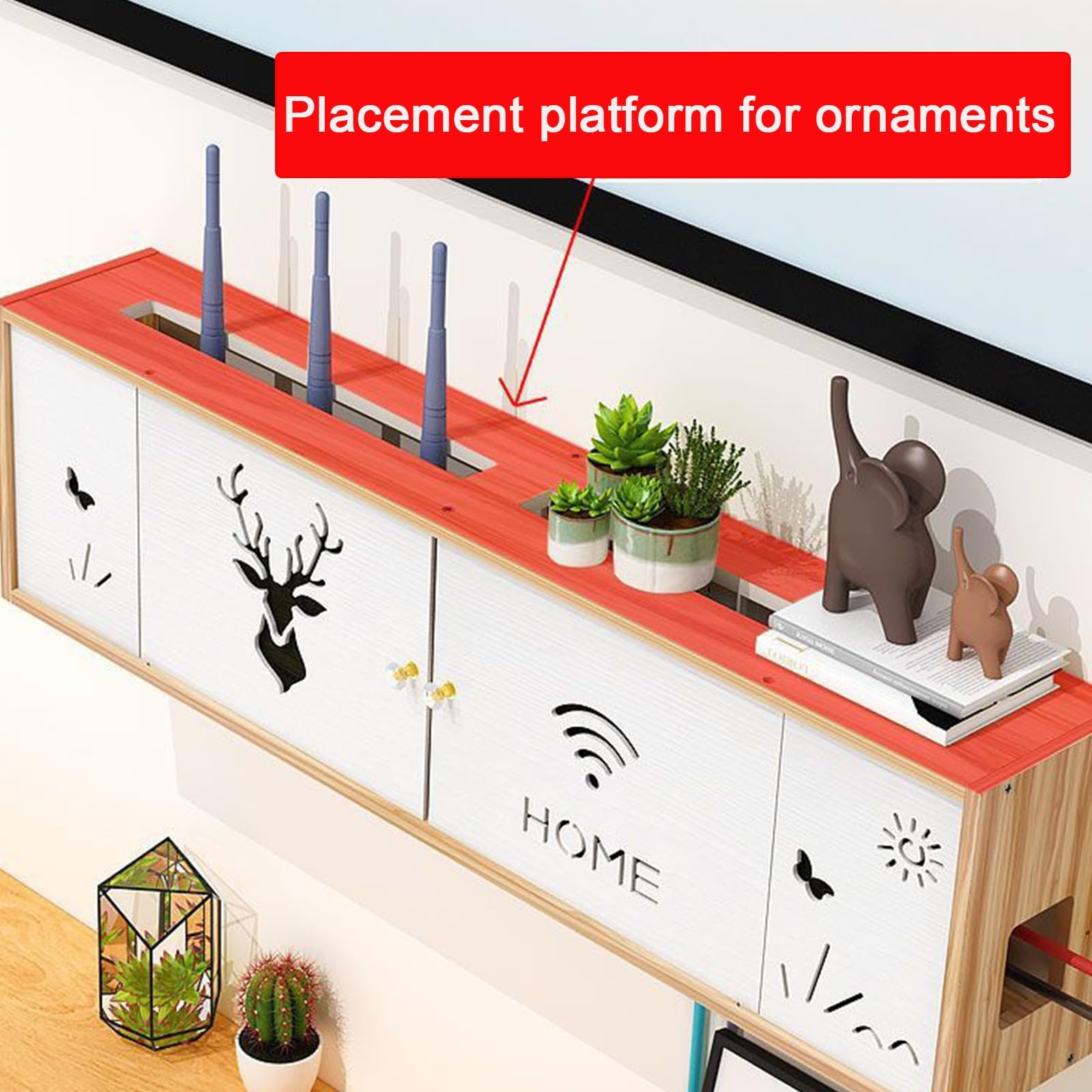 Router Schrank, Router Aufbewahrungsbox, Wall Mounted WiFi Router Storage Box-Router Verstecken, Cable Management Und Organizing Box for Büro Und Haus(Walnut,74 * 20 * 12cm)