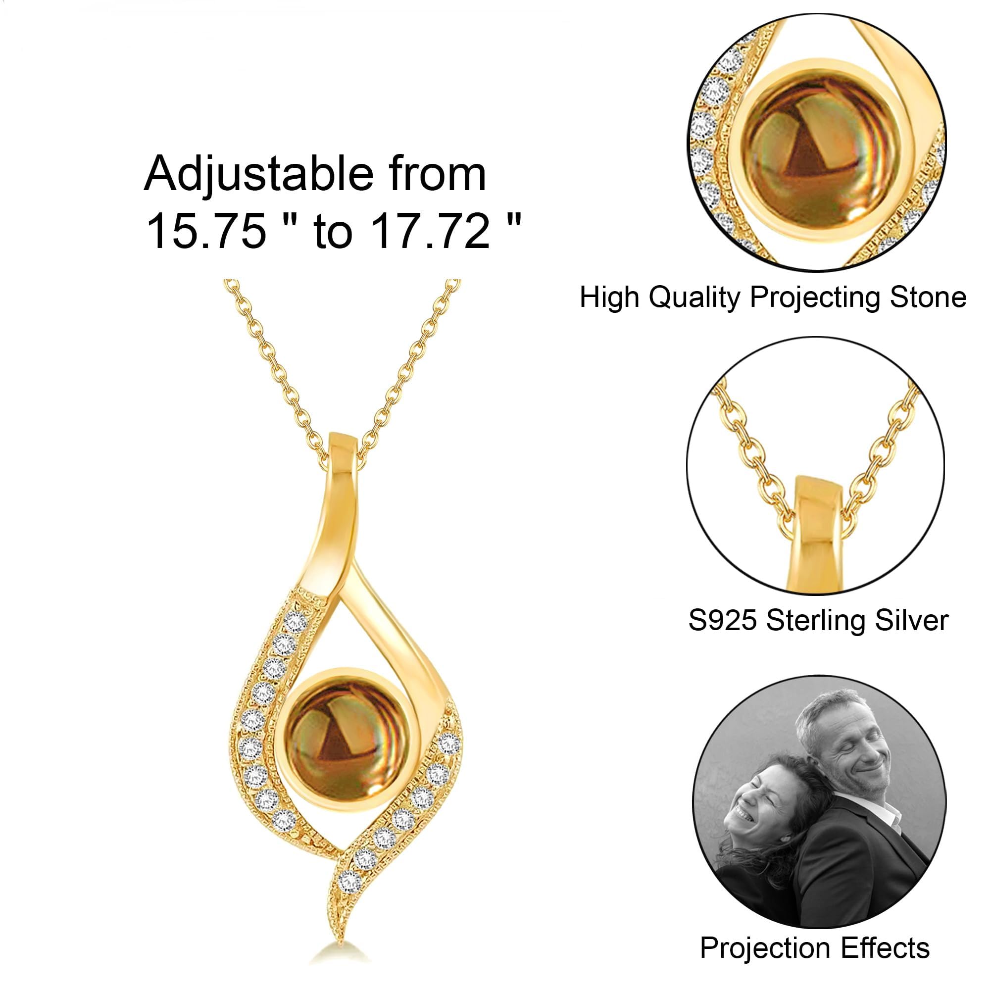 Collana con proiezione di immagini personalizzate Collana con pendente a goccia in argento sterling 925 Collana con proiezione di foto personalizzate Ti amo Collana in 100 lingue