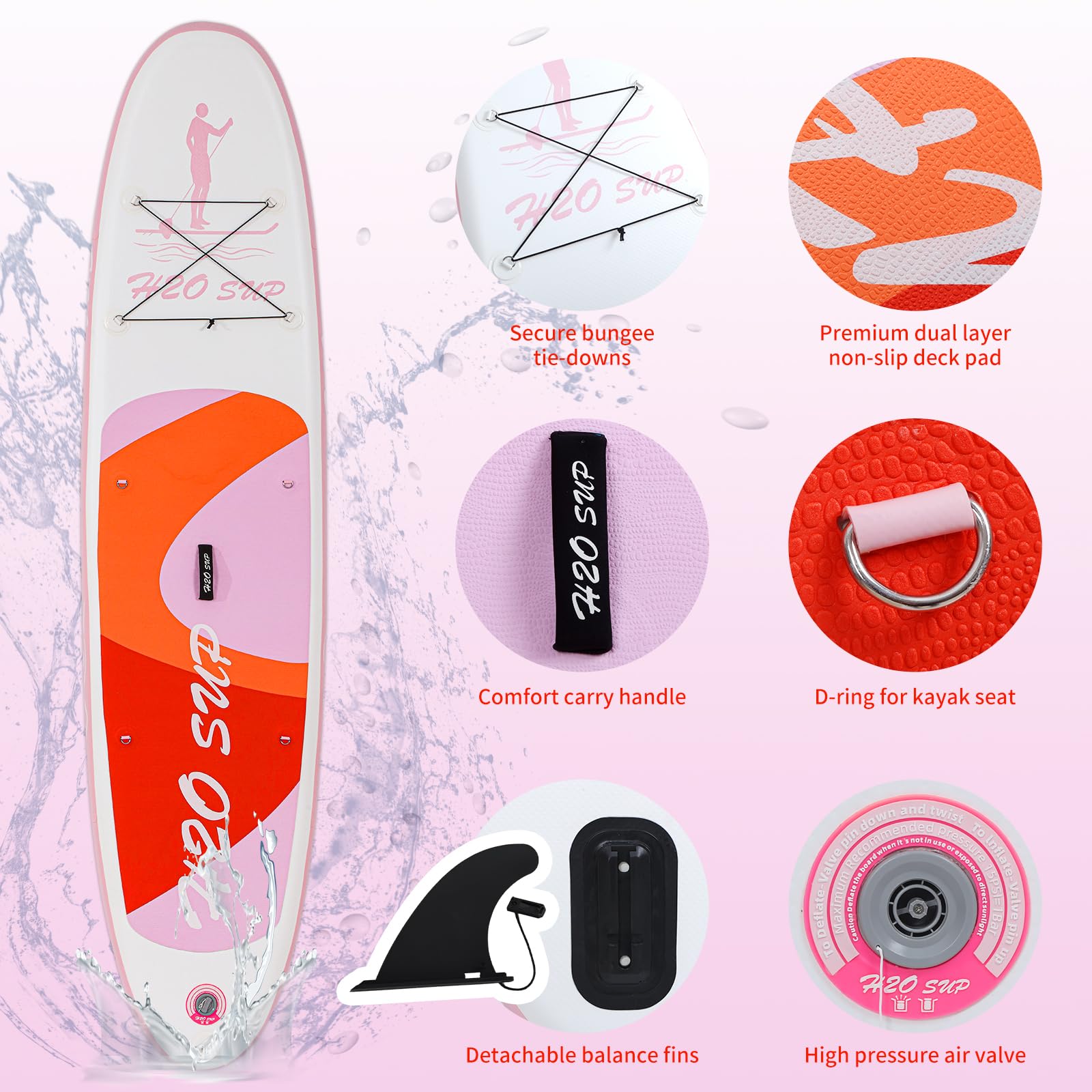 H2OSUP Inflatable Stand Up Paddleboard 10'6''/10' × 30" × 6" With