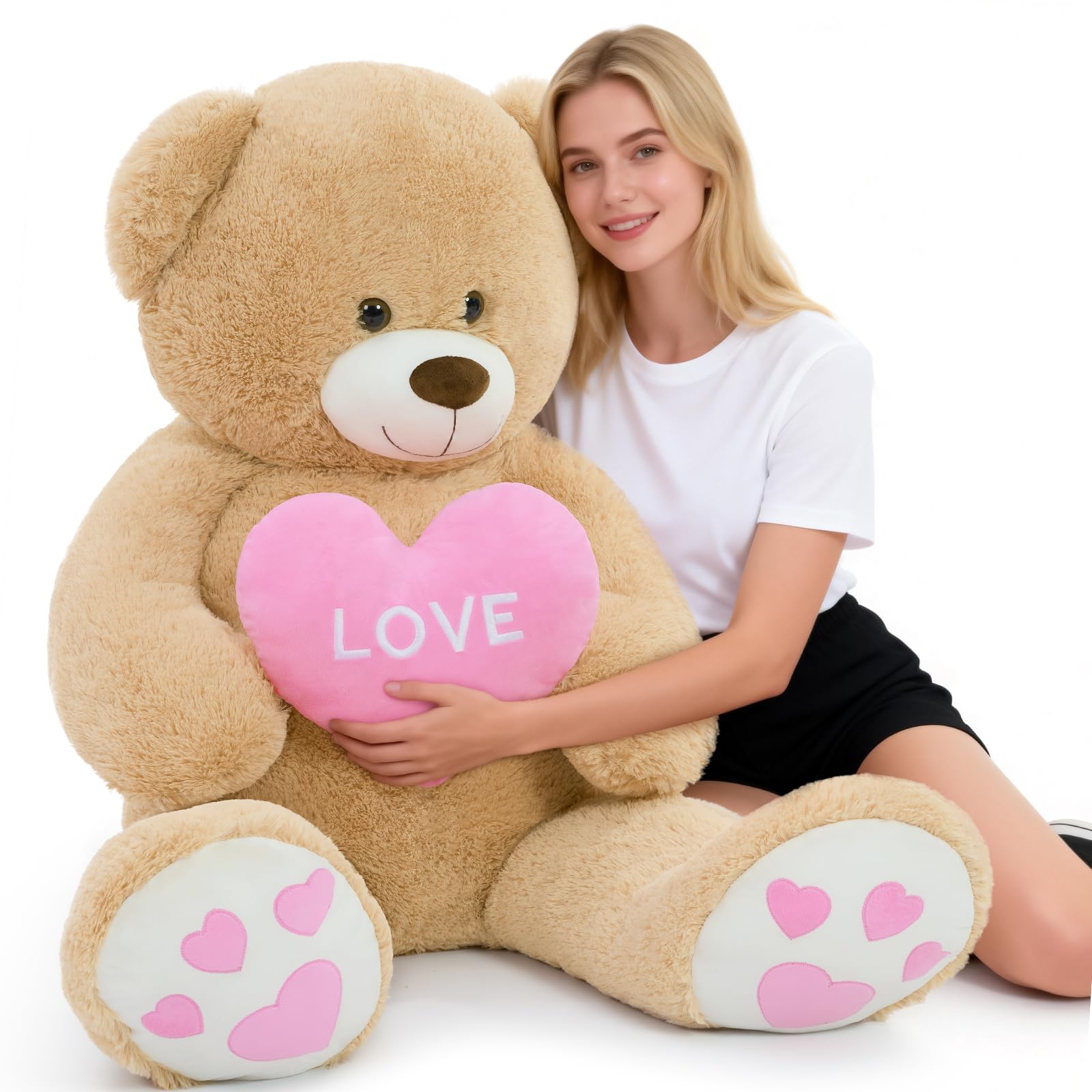 MorisMos Giant Teddy Bear 130cm (4.27ft) - Large Big Teddy Bear Lightbrown with Heart Stuffed Animal Plush Gift for Kids Girl Boy Him She, Valentine's Day, Birthday, Christmas โ image 1