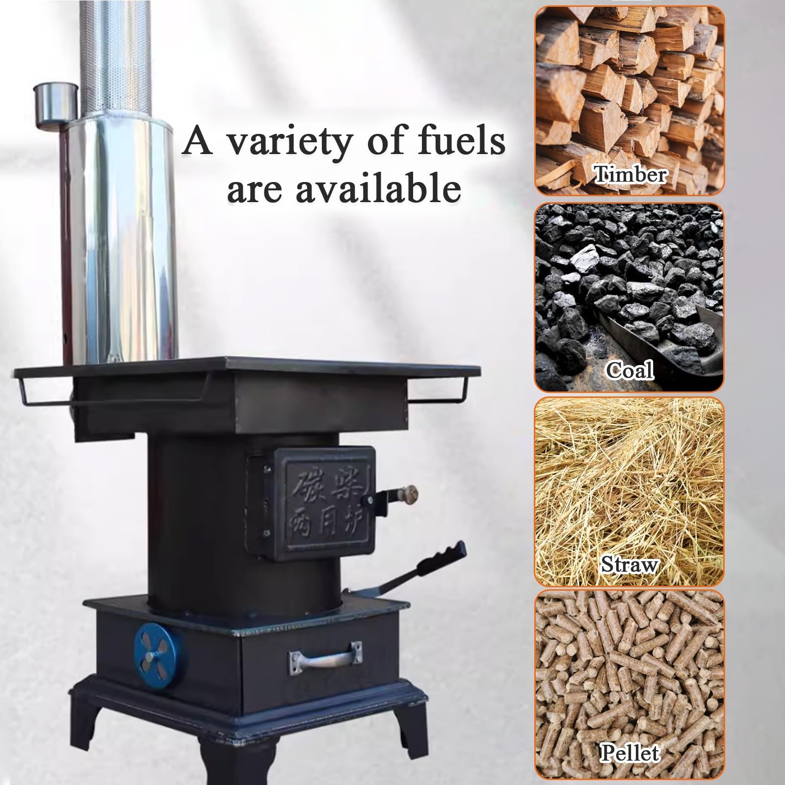 Stufe A Pellet For Il Riscaldamento Domestico, Stufa A Legna For Interni, Fornisce Riscaldamento Rapido E Cenere Facile Da Pulire, Molteplici Combustibili Solidi For Cucinare, Acqua Bollente