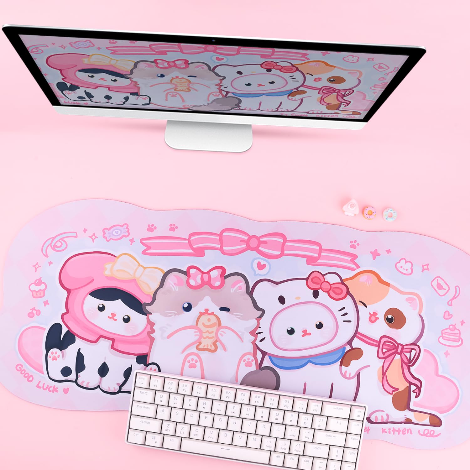 Tappetino per mouse da gioco, impermeabile, extra large, XL, antiscivolo, carino, tappetino per mouse da gioco, tappetino da scrivania per gamer, ufficio e casa, motivo: gattino