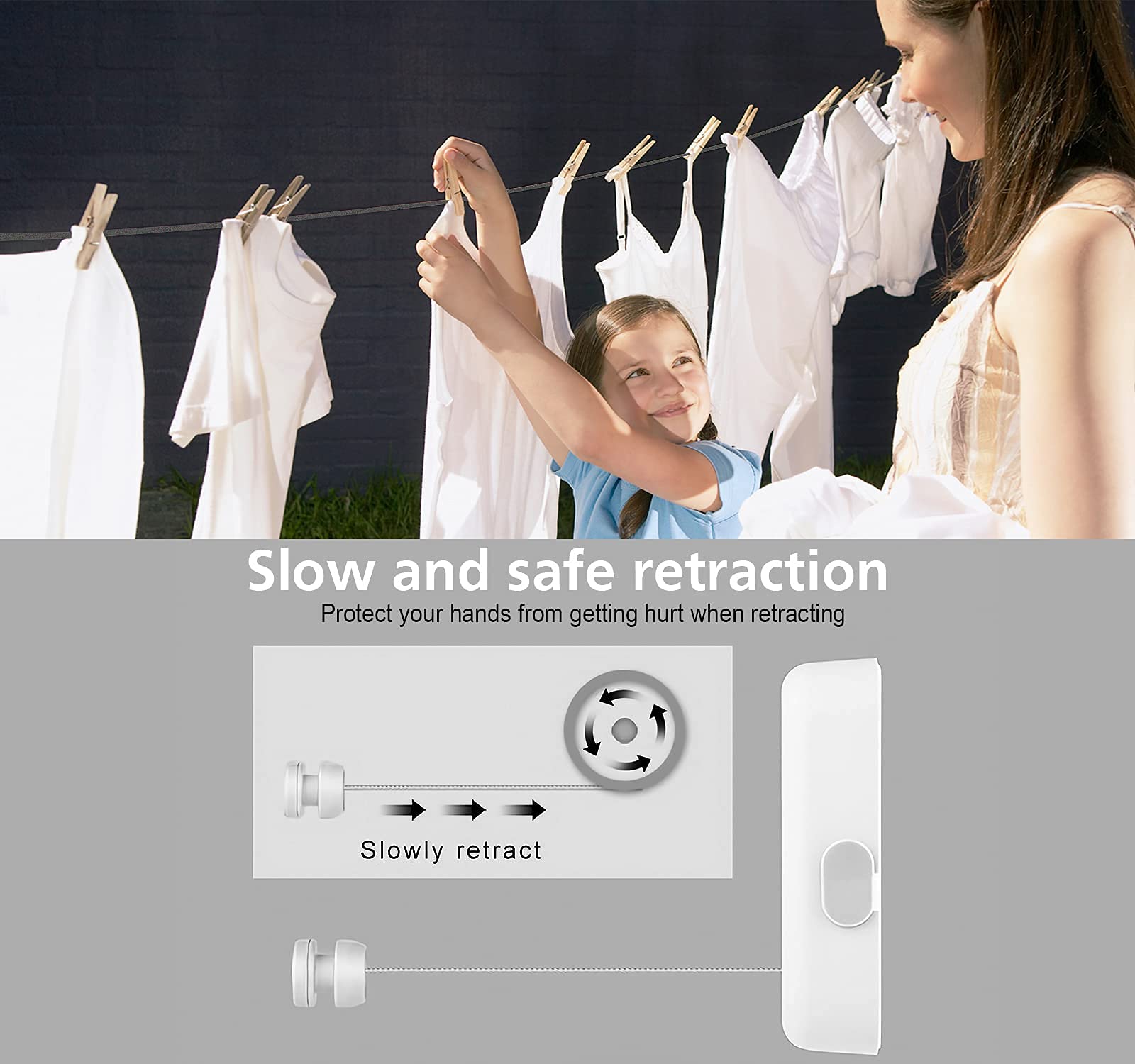 YAMEAER Retractable Clothesline Indoor, Heavy Duty Wall Mounted Clothes