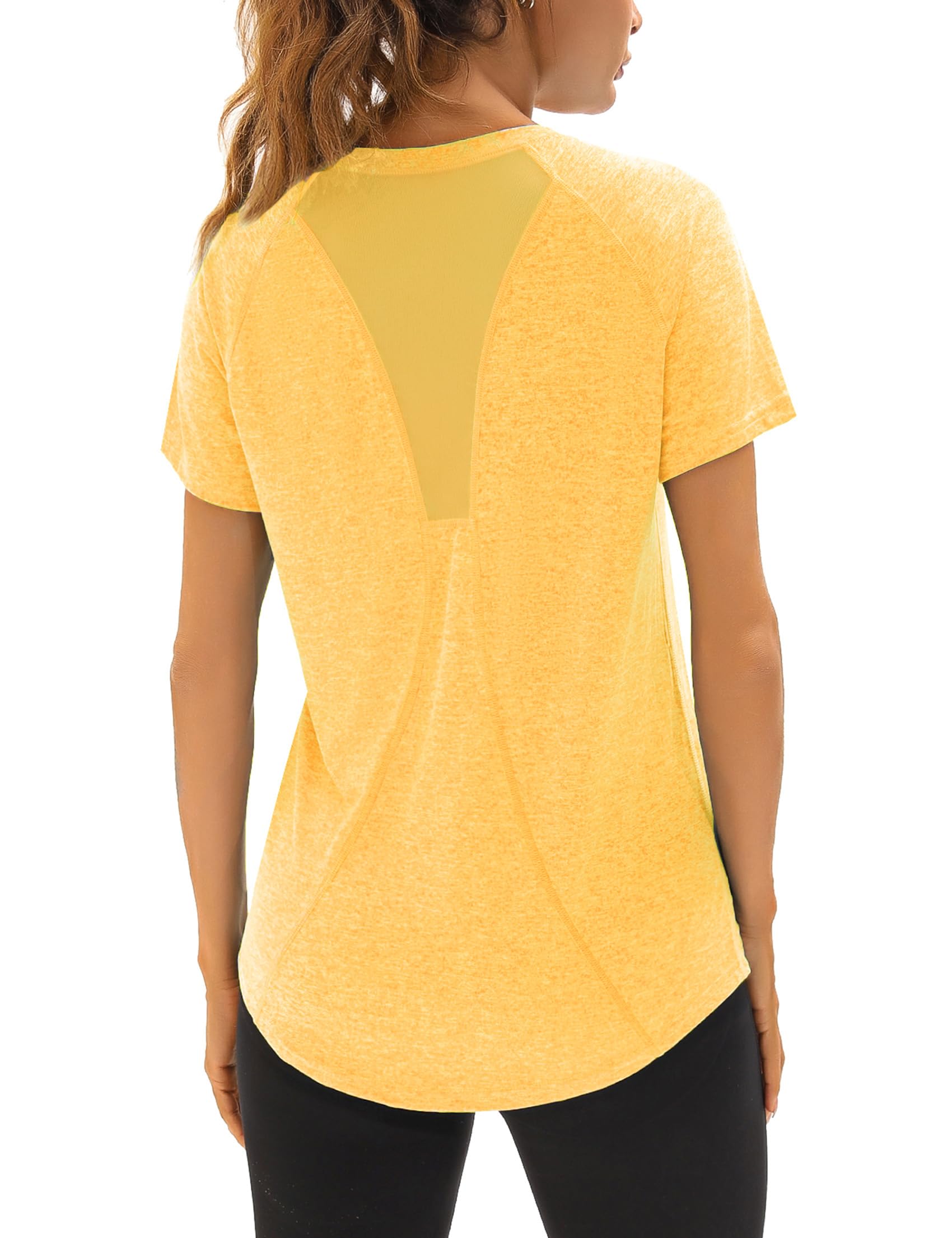 Wayleb UV Sportshirt Damen Kurzarm V-Ausschnitt Sommer Sport T-Shirts Leichtes Atmungsaktiv Back Mesh Laufshirt Fitness Gym Oberteile Frauen Longshirt Yoga Top S-XXL