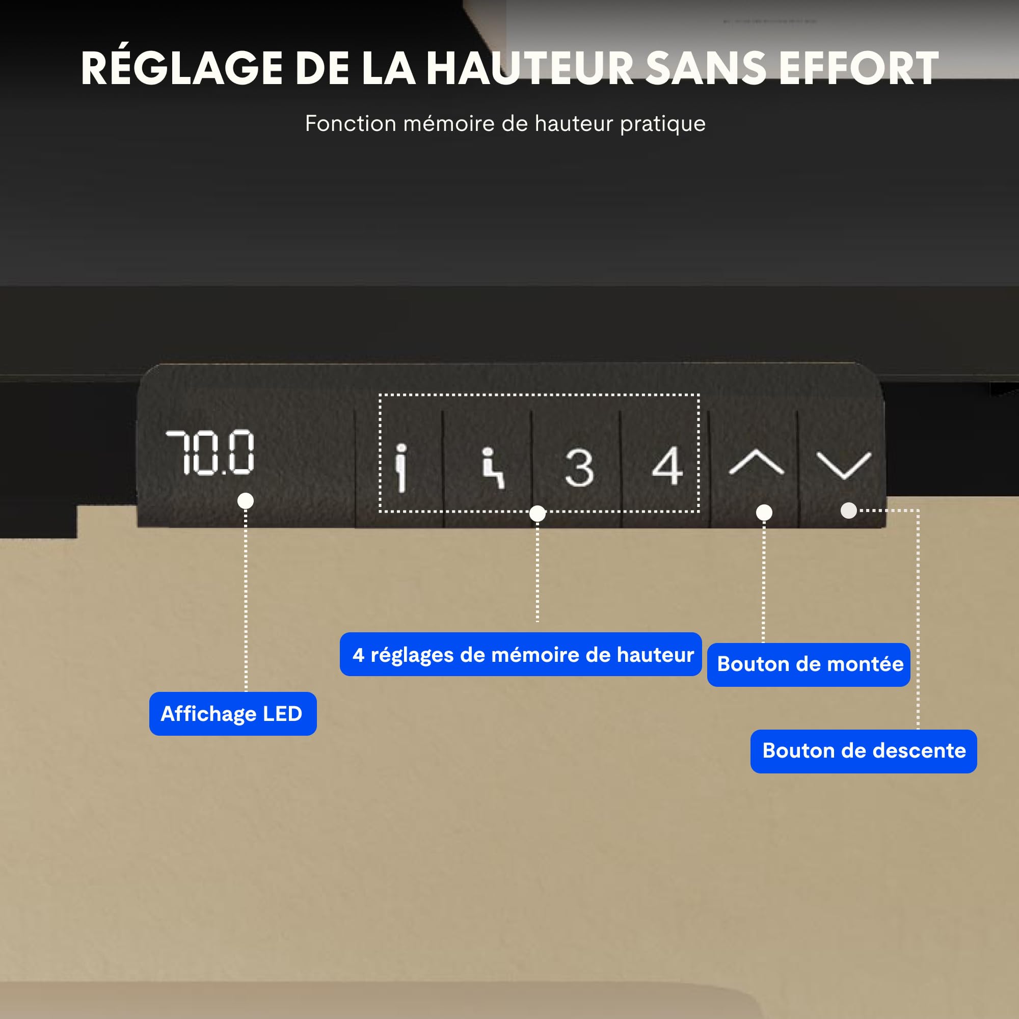 FLEXISPOT Bureau Assis Debout à 2 Moteurs, Cadre de Bureau Réglable en Hauteur en Acier avec Panneau Smart à Fonctions Mémoires et Système Anti-Collision, Charge 100kg, Noir