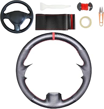 Carbon Fiber Car Steering Wheel Cover Anti-Slip Stitched Wheel Wrap Fit for BMW E46 E39 330i 540i 525i 530i 330Ci M3 2001 2002 2003 2004 2005 2006 2007 2008 2009 2010 2011 2012 2013 2014