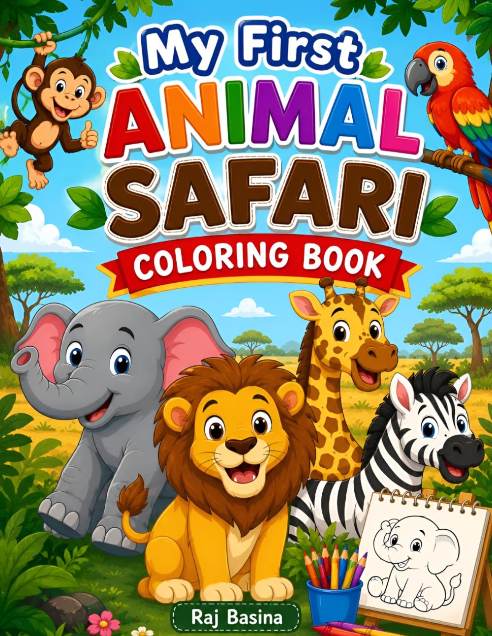My First Animal Safari Coloring Book: An A to Z Alphabet Adventure with Cute Animals, Birds & Bugs for Kids Ages 3–7