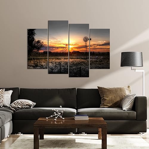 Miniatura 2 de LevvArts Cuadros de paisajes de granja, decoración de pared, molino de viento rústico al atardecer, paisaje, fotografía, impresión giclée sobre