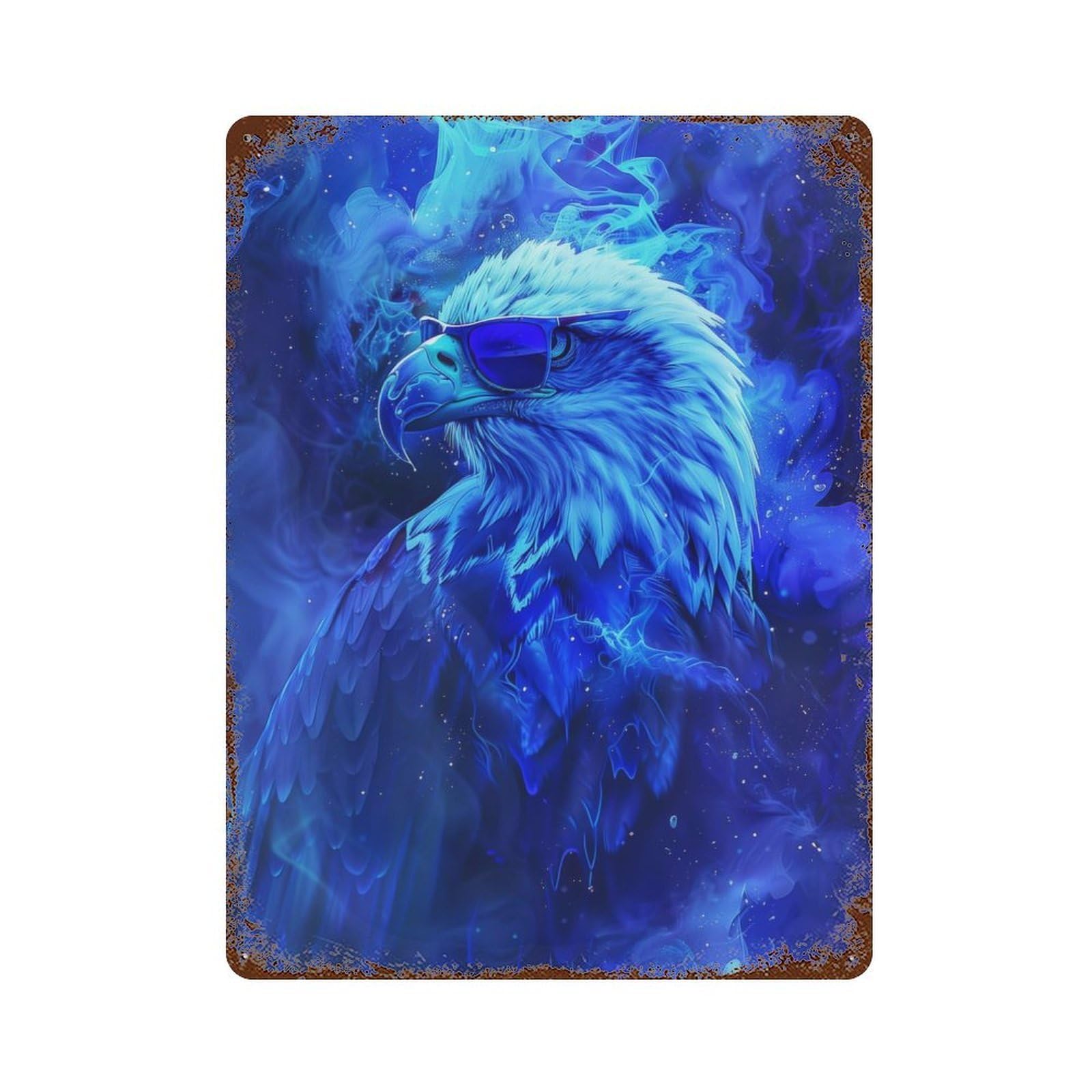 Eagle In Colorful Paint Vintage Wall Sign 15.7"x11.8", Rust Effect Metal Decor for Living Room, Hallway And Home Decor