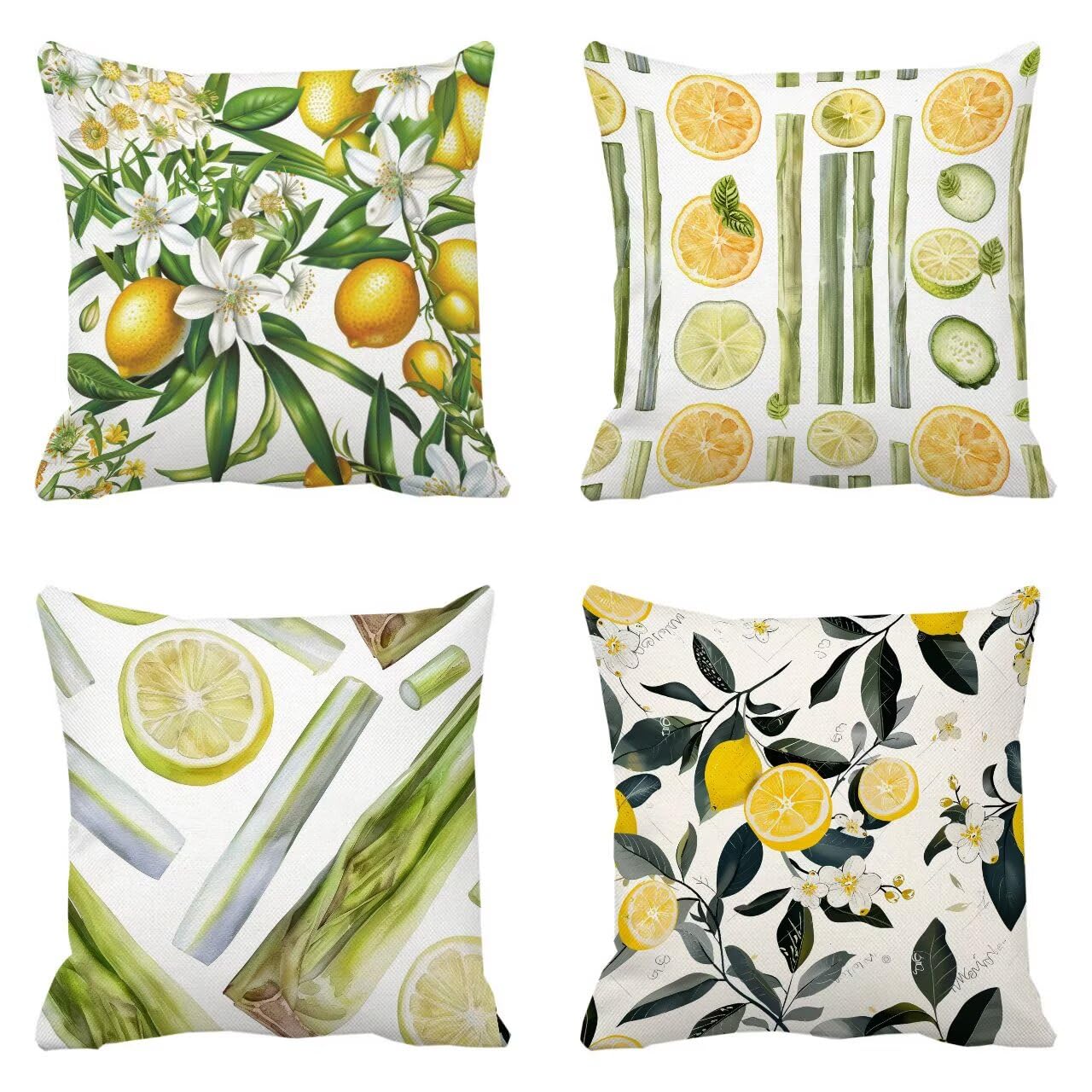 Fundas Cojines 55 x 55 cm Juego de 4 Cojines Exterior, Fruta Geometría Lino Impermeable Sofa Fundas Cojin de para Sofá, Sala, Estar, Jardín, Coche, Decoración Del Hogar, con Cremallera Oculta m-467