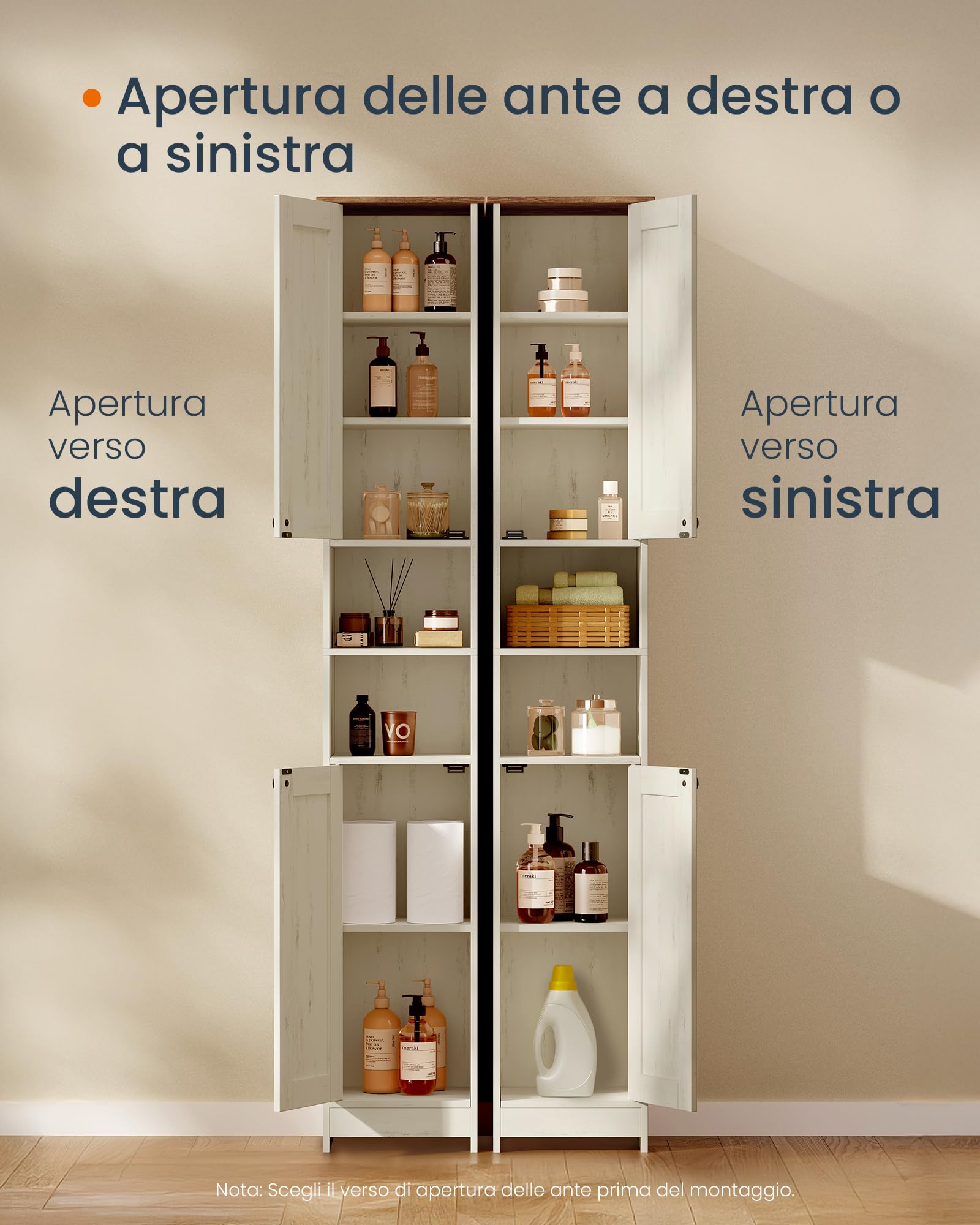 SONGMICS HOME Mobiletto da Bagno Stretto, Snapsemble Montaggio Rapido, Mobile Compatto con Ripiani Regolabili per Soggiorno, Ingresso, 30 x 30 x 170 cm, Bianco Vintage BBC667WJ01