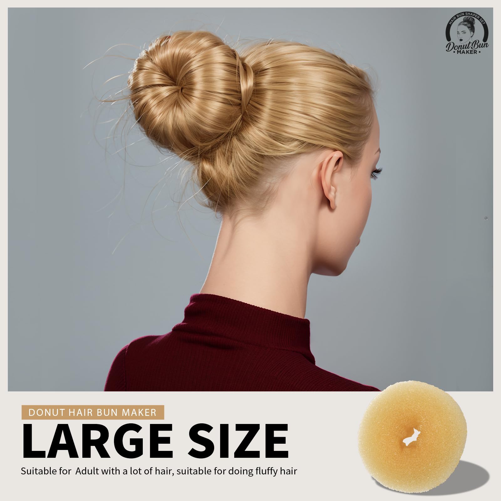 Teenitor Juego de 4 moldes dorados para moños con forma de dona extra grande, grande, mediana y pequeña, 20 horquillas grandes