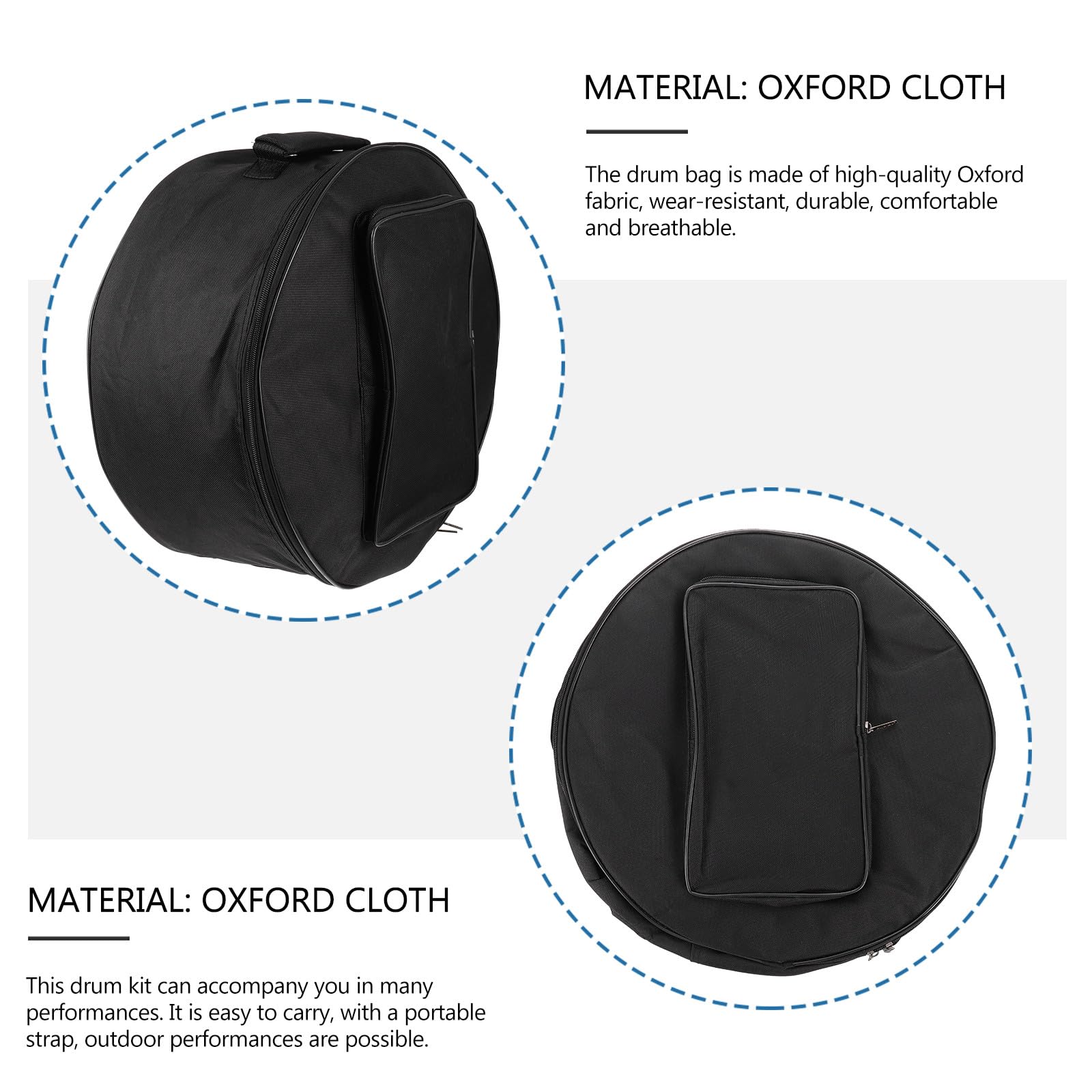 SECFOU Bolsa Acolchada para Caja de Batería 13-14 Pulgadas Funda Negra Bolsillo Exterior para Baquetas Mochila Portátil Resistente para Instrumentos de Percusión
