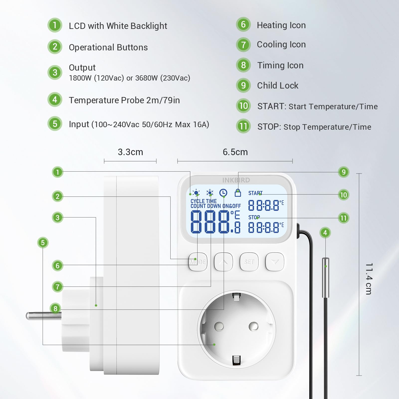 Inkbird C226T Termostato enchufable, Controlador de Temperatura Programable para Calefacción Refrigeración con Control de Tiempo, Función de Alarma y Memoria, Adecuado para Reptiles, Fermentación,