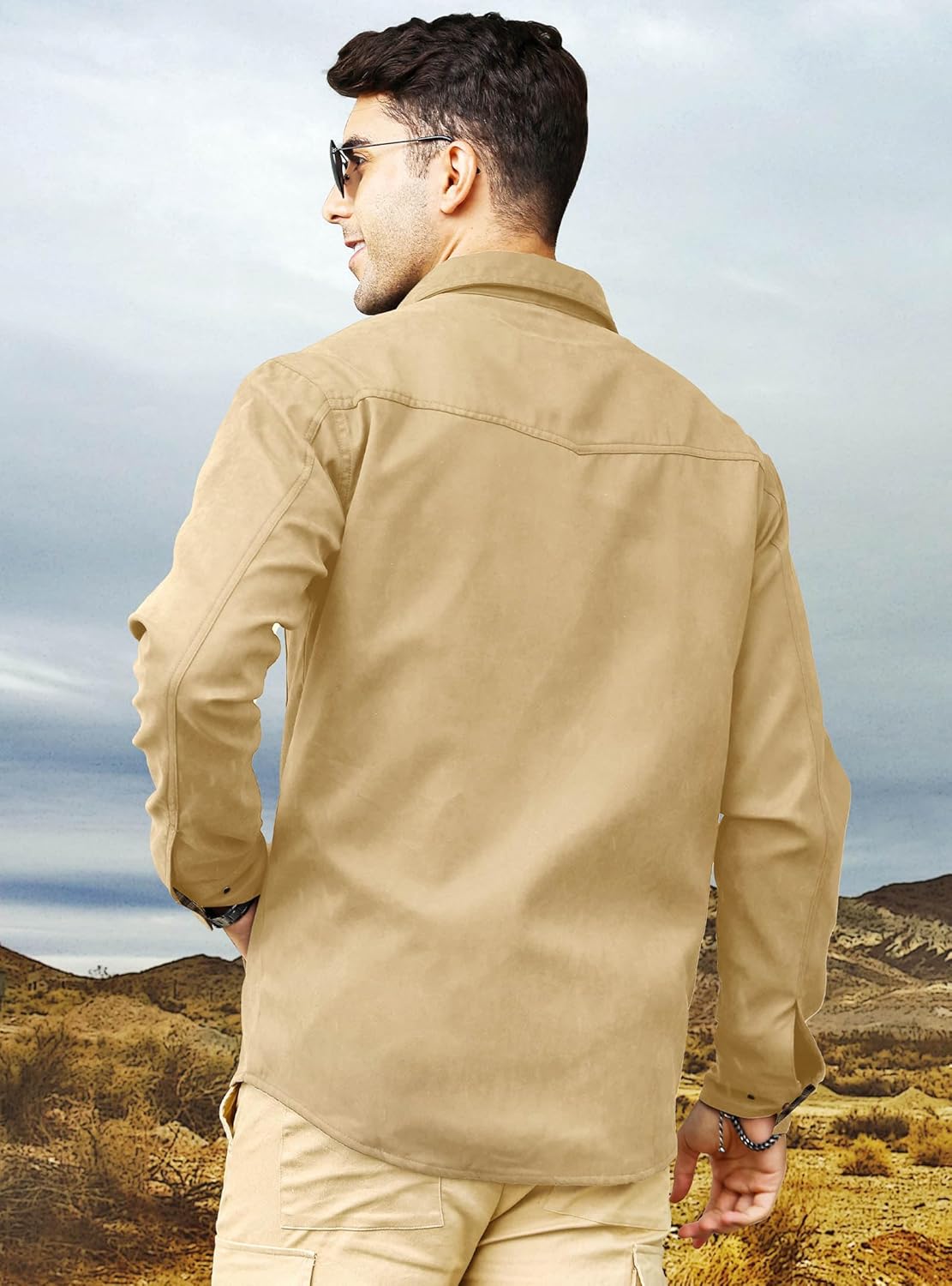 HYPESTFIT Men's Flannel Lined Shacket Jacket Plaid Brushed Lining Cowboy Western Twill Outdoor Shirt Jacket - Image 3