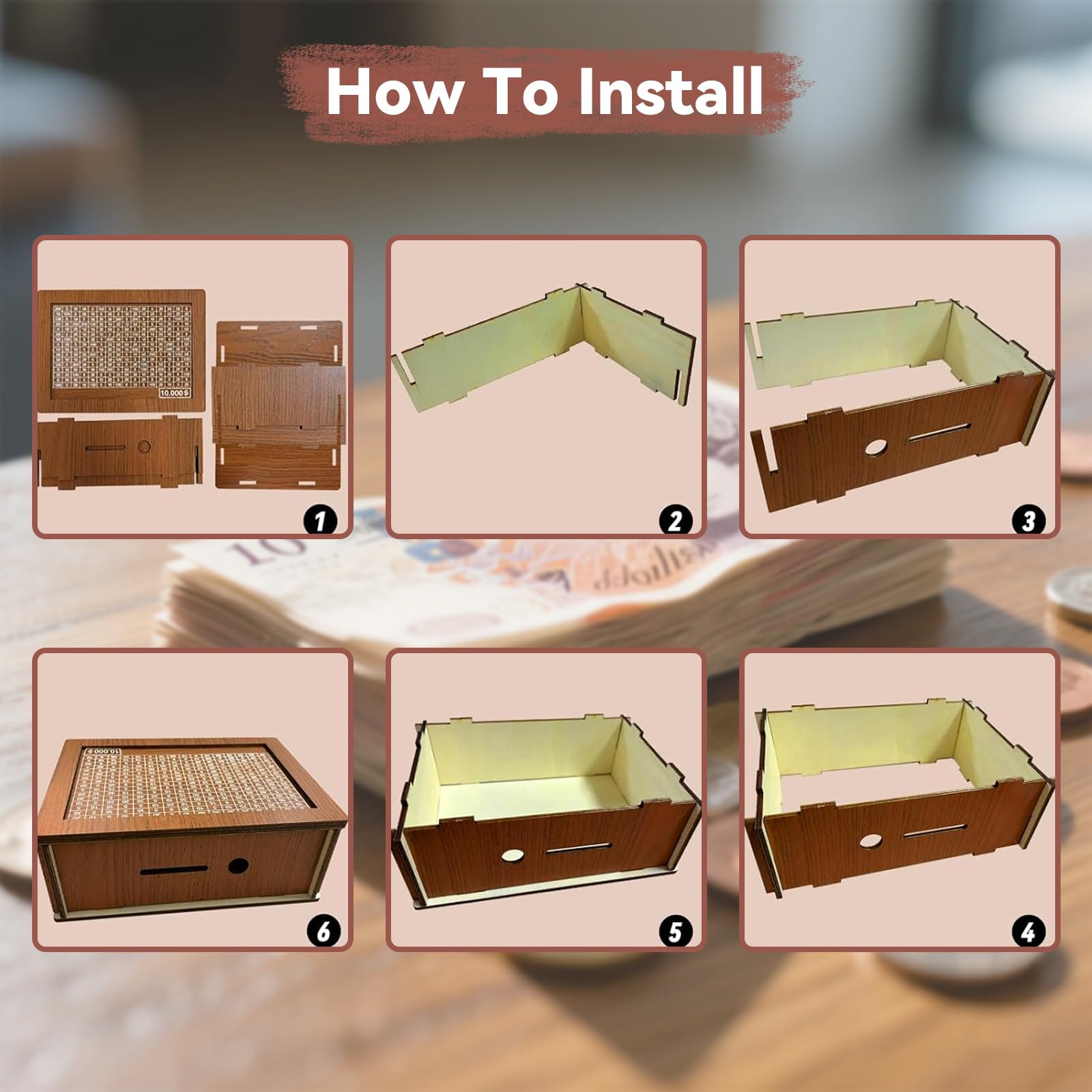 10000€ Tirelire en Bois, Réutilisable Numérique Tirelire avec Objectif D'épargne et Marqueur, Coffret D'épargne en Bois pour Aider Enfants à Commencer à Economiser - 5