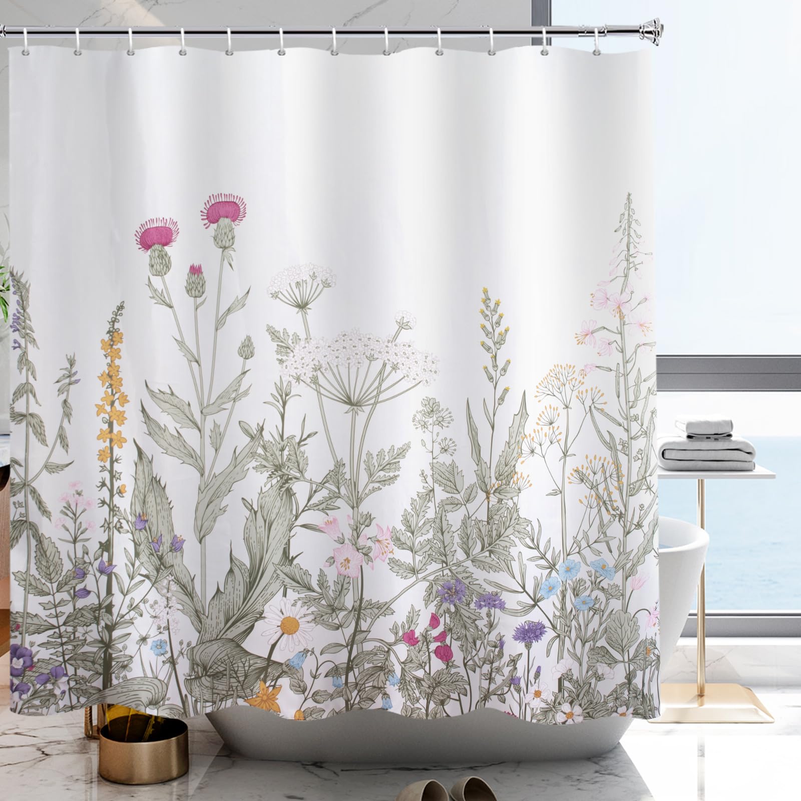 YISURE Long Shower Curtain 200cm Drop for Bathroom, Green Shower ...