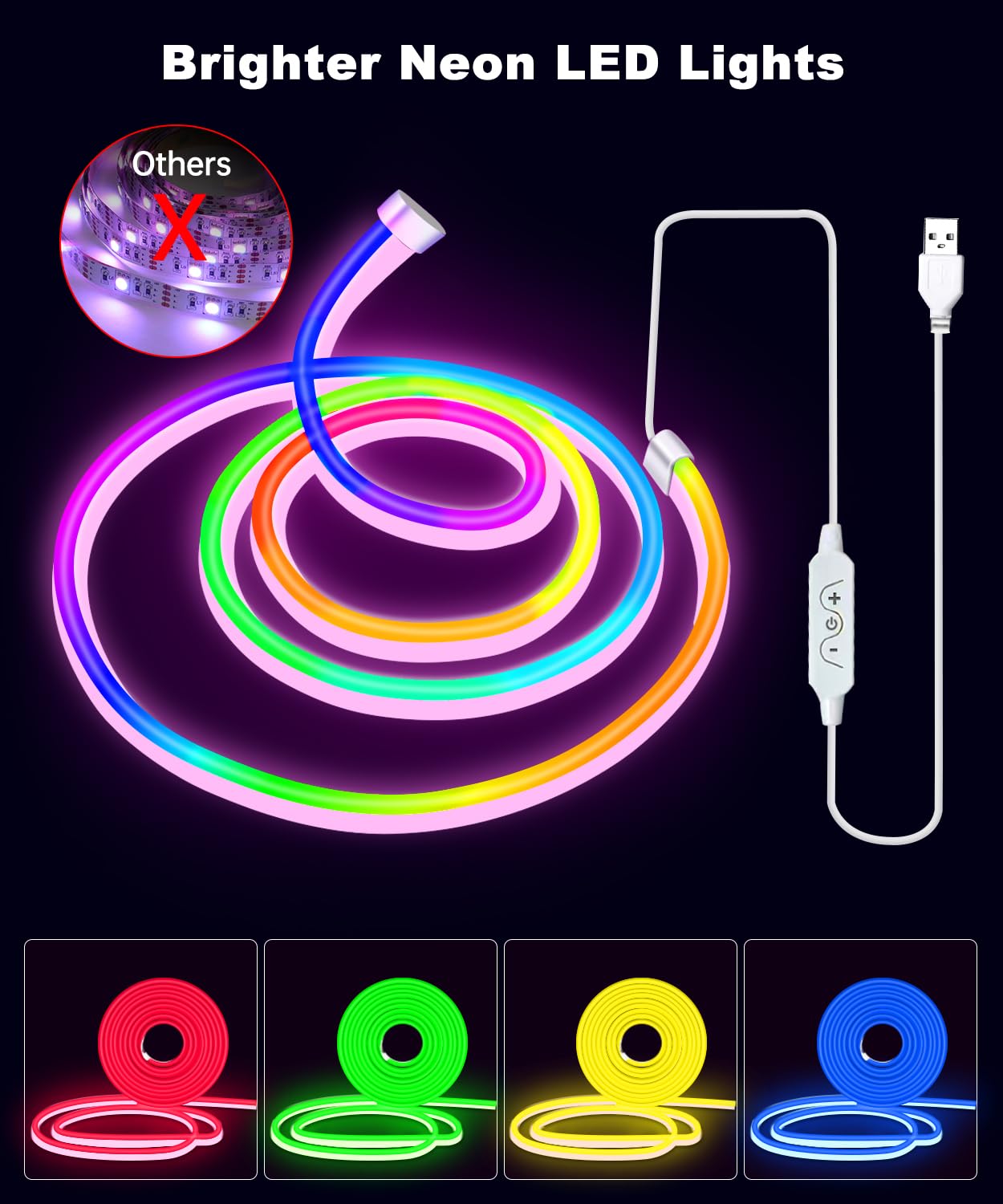 CZYJPRL Neon Rope Lights, 16.4ft Neon Lights, RGBICW LED Strip Lights, Custom DIY Neon Strip Lights Bedroom and Wall IP67 Waterproof, USB Music Sync Color Changing Bluetooth APP Control Led Lights