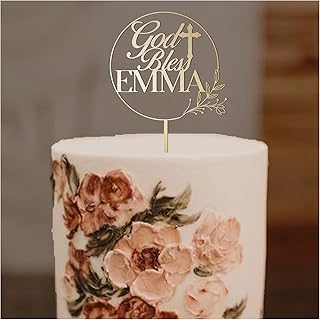 Wooden Baptism Cake Topper with Name/God Bless Cake Topper/Personalised Christening Decor/First Communion Baptism Cake Decor GB2