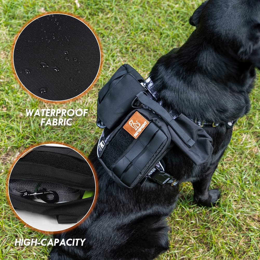 Pattepoint Sac pour Chien Harnais Dog Harness Bag, Accessoire Supplémentaire Sac à Dos, Sacs Latéraux pour Harnais Grand Chien, Accessoires de Poche Molle - Noir