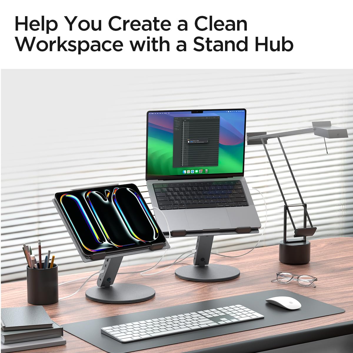 Spigen ArcDock Laptop Stand with 6 in 1 Hub USB-A 3.0, USB-C 3.0, PD 100W, 4K 60Hz HDMI Universal Adjustable Folding Laptop Dock with 360 Rotating Base - Space Grey 12