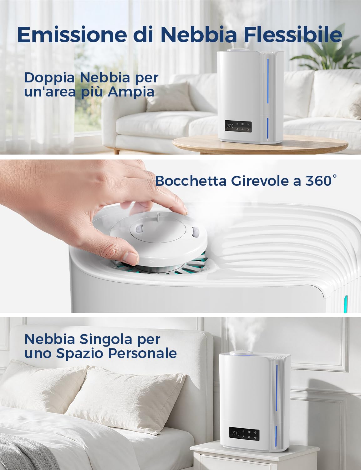 AROEVE 6L Ultrasuoni Umidificatore Ambiente 60h Autonomia Silenzioso 25dB | Controllo Umidità Intelligente, Diffusore di Oli Essenziali, Umidificatore a Ultrasuoni Top Fill per Bambini, Piante