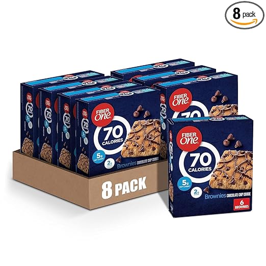 Fiber One 70 Calorie Brownies, Chocolate Chip Cookie, Snack Bars, 6 Bars, 5.34 oz (Pack of 8)