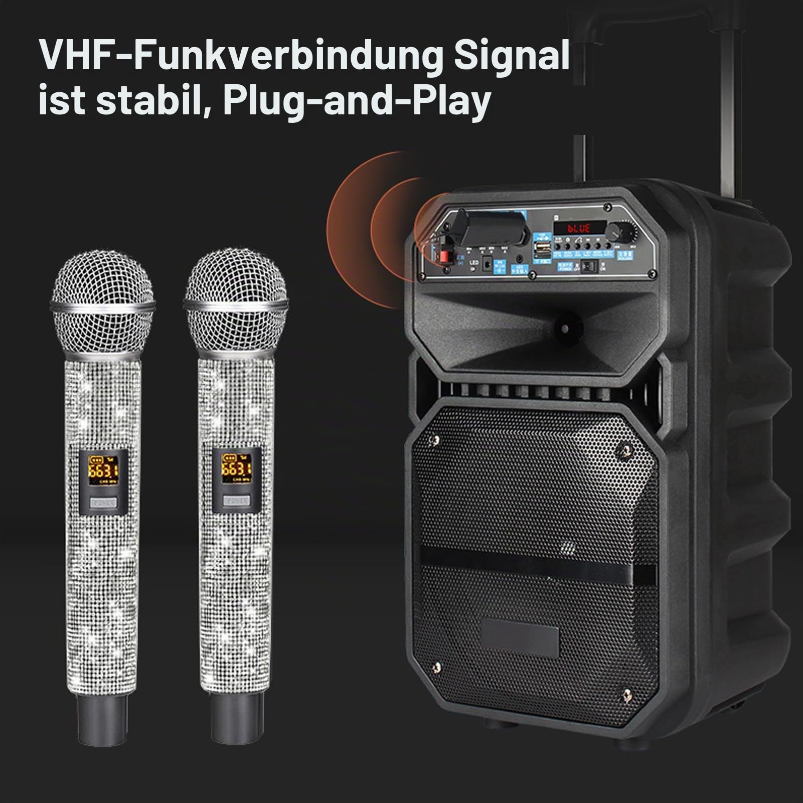 Drahtloses Mikrofon, Kabelloses VHF-Handmikrofon mit Empfänger, 30 M Reichweite, Dynamisches Mikrofon Zum Singen, Karaoke, mit Glitzer-Mikrofonhülle