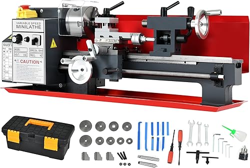 YITAHOME Mini torno de metal 7 "x 14" 550 W, Torno de metal Velocidad variable 0-2500 RPM Engranaje de nailon con portabrocas de 3 mandíbulas,